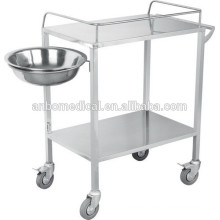 stainless steel surgical Instrument trolley with handle and bowl
